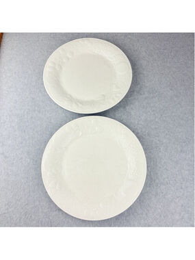 GIBSON Embossed FRUIT Dinner Plates Set of 2 White 10.5” Dishwasher Safe